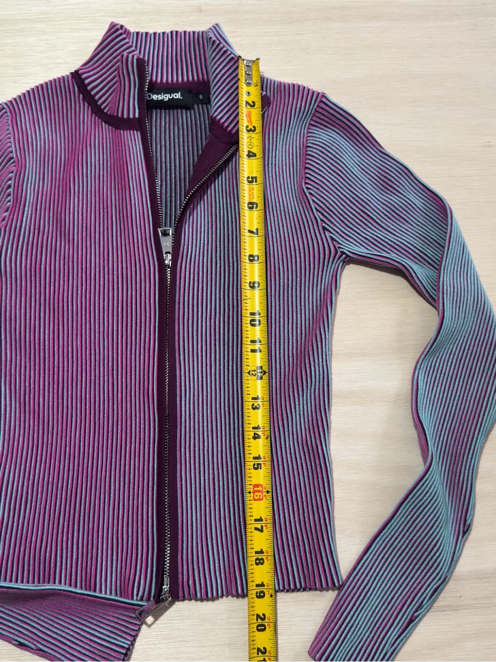 Desigual Ribbed Zip-Up Turtleneck Sweater in Purple and Teal - Picture 10 of 13